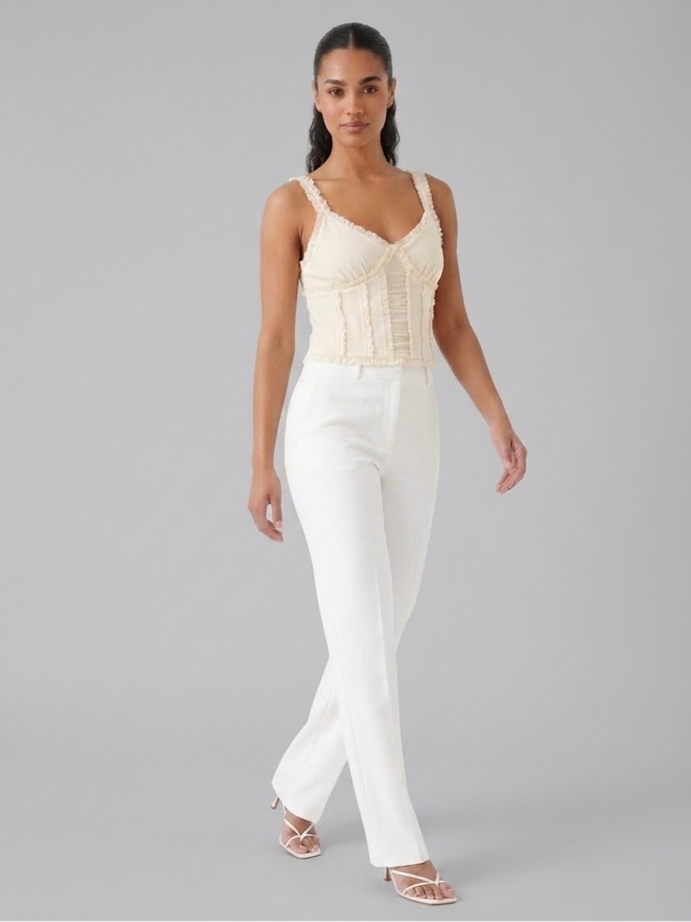 Willow & Root Cream Ruffled Cropped Tank Top Size Large